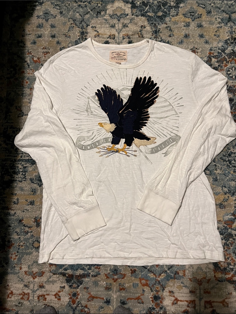 American Eagle Outfitters Men’s White Long-Sleeve Eagle Graphic Tee NWOT